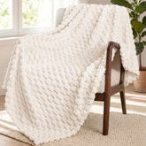 Large sofa 3D wool blanket, ivory color | ultra soft fluffy lightweight blanket, comfortable fluffy decorative blanket for all seasons