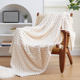 Home wool sofa or bed blanket -3D imitation turtle shell jacquard decorative blanket - comfortable, soft and lightweight flange velvet blanket (50 inches x 60 inches, beige)