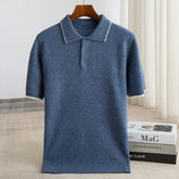 Spring/summer new short sleeved 100% pure wool men's polo pullover vest casual business loose solid color T-shirt