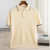 100% Merino wool men's collar short sleeved sweater T-shirt new knitted casual business men's pullover sweater