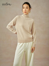 Women's wool pullover sweater 100% wool round neck beige minimalist women's winter long sleeved sweater top