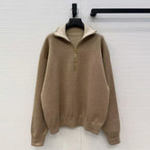 2026 New Autumn Zipper Lapel Knitted Pullover Sweatshirt Women Fashion Long Sleeve Loose Casual Designer Wool Blends Sweater