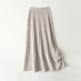 Women's 100% Pure Wool Skirt Autumn Winter Soild Mid-calf A-line Knitted Full Skirt High Waist Dress Elegant Basic High-end