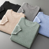 2026 Spring/Summer New Men's Short Sleeve 100% Wool T-shirt Sweater O-Neck Solid Color Loose Knitted Hoodie