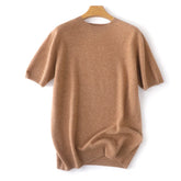 100% Merino wool knitted sweater men's knitted sweater solid color O-neck business casual short sleeved new style