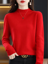 100% wool sweater stand up collar cashmere pullover long sleeved women's knitted basic quality autumn clothing top