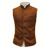 Men's retro herringbone thick diagonal vest with Mandarin collar and single breasted buckle